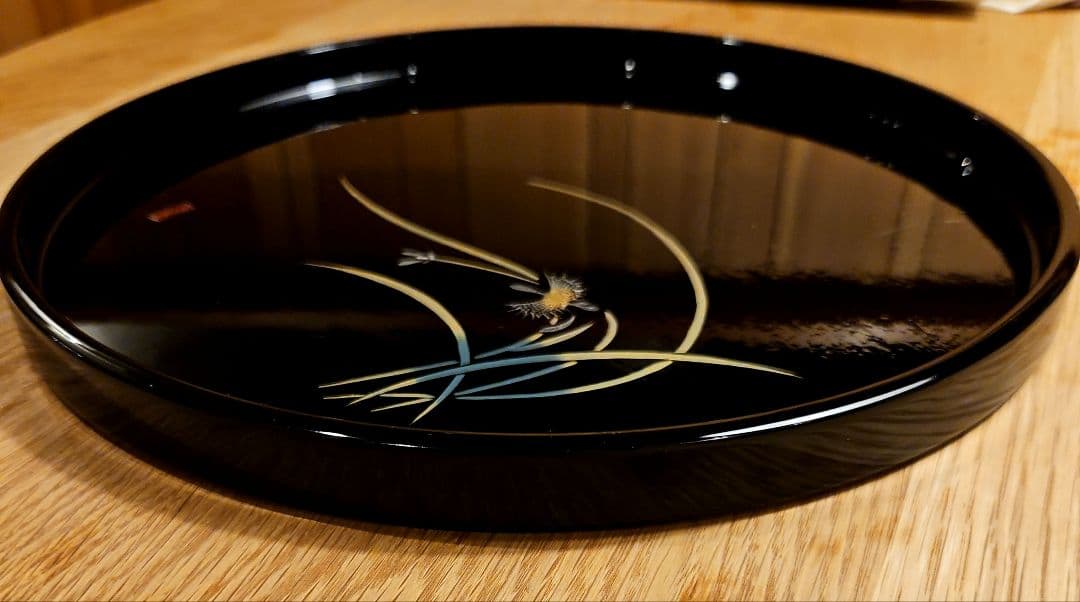前古孝人作 輪島塗 丸盆 沈金入り 直径30cm【整理品・箱なし】