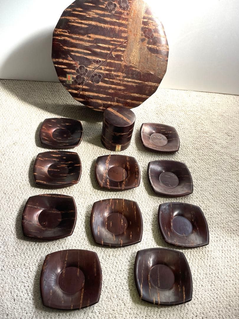 未使用樺細工 桜皮細工 茶道具12点セット十六角茶櫃 伝統工芸品 秋田角館2-1