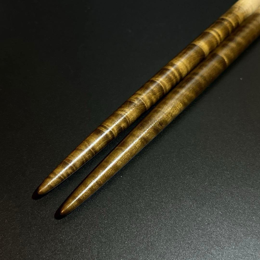 79 【旋盤使用】万能型マイバチ　激黒朴　激縮杢　高密度材　グリップ無し　超光沢