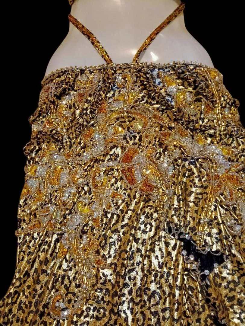 【新品Sale】エジプト製デザイナーズベリーダンス衣装Gold《豹》