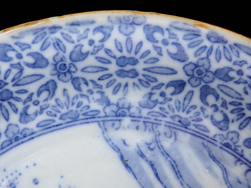 伊万里　染付　型刷印判　浦島太郎の図　６寸皿　S317 AS-fbpp