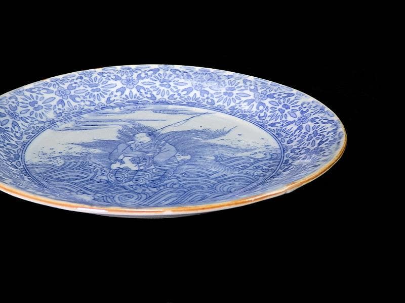 伊万里　染付　型刷印判　浦島太郎の図　６寸皿　S317 AS-fbpp