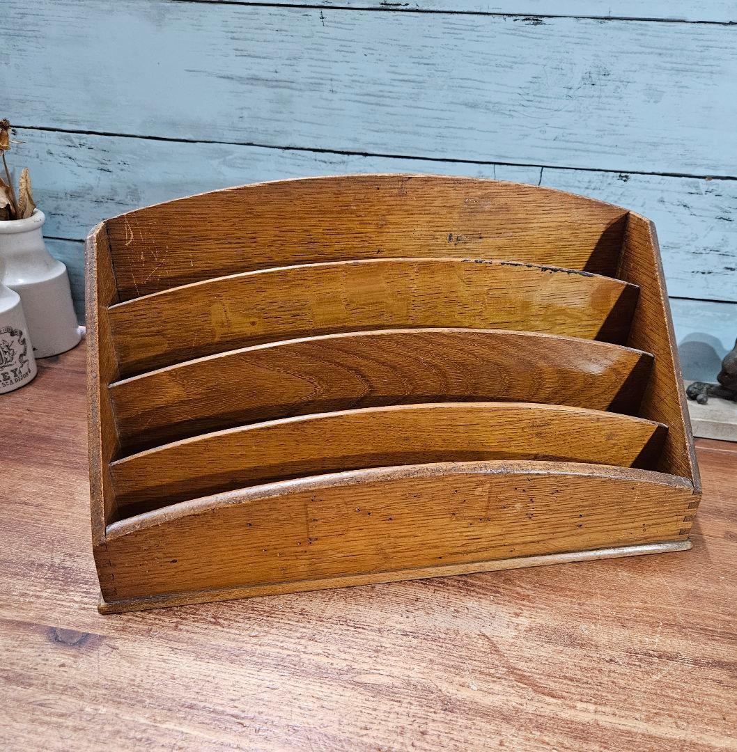 フランスヴィンテージ 木製のレターラック スタンド 手紙 書類立て 卓上 書斎