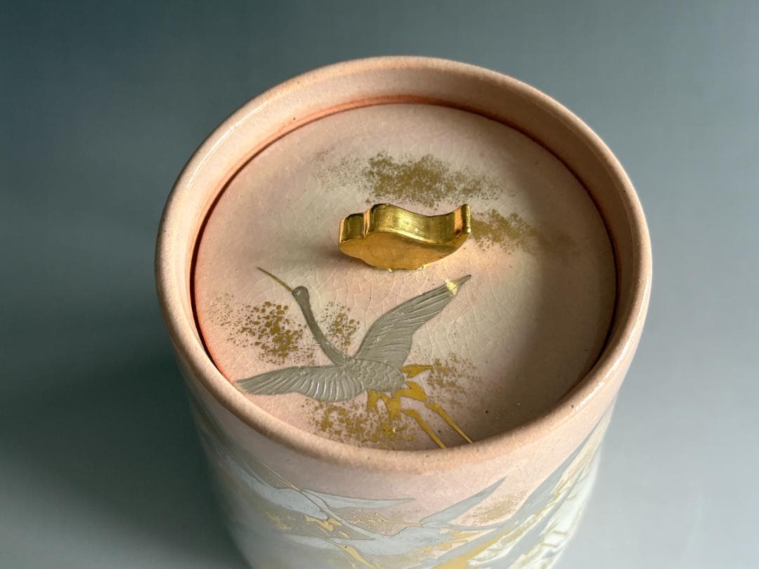 通次阿山　鶴の絵　水指　茶道具
