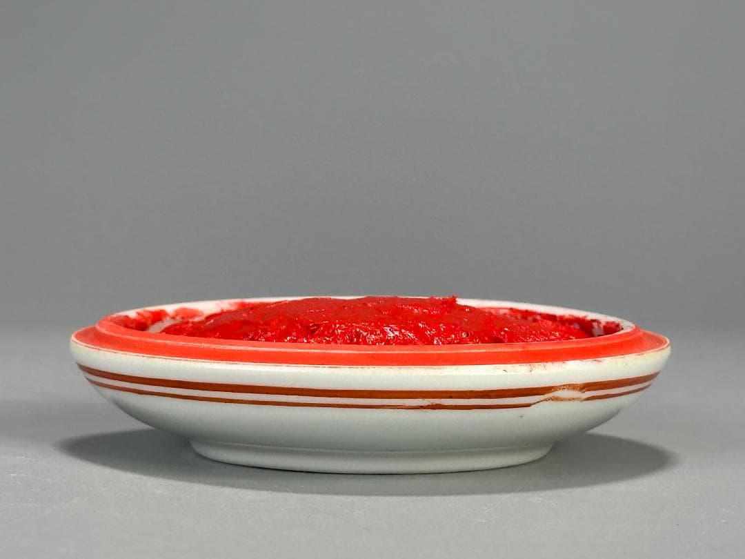 書道具　文房具　景徳鎮製　朱肉　雪景画　乾隆年製　款　時代　唐物