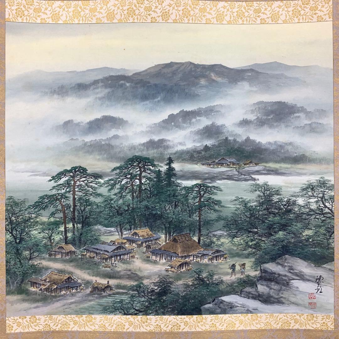 掛軸 百瀬徳三郎 淡彩山水 共箱 二重箱仕立て 横物 A-12