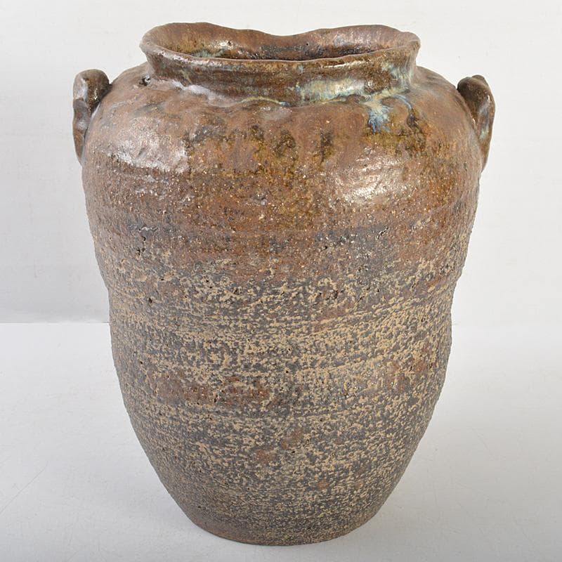 膳所焼　淡海ぜぜ　双耳壷　花瓶　在銘　時代箱　V　R6760B