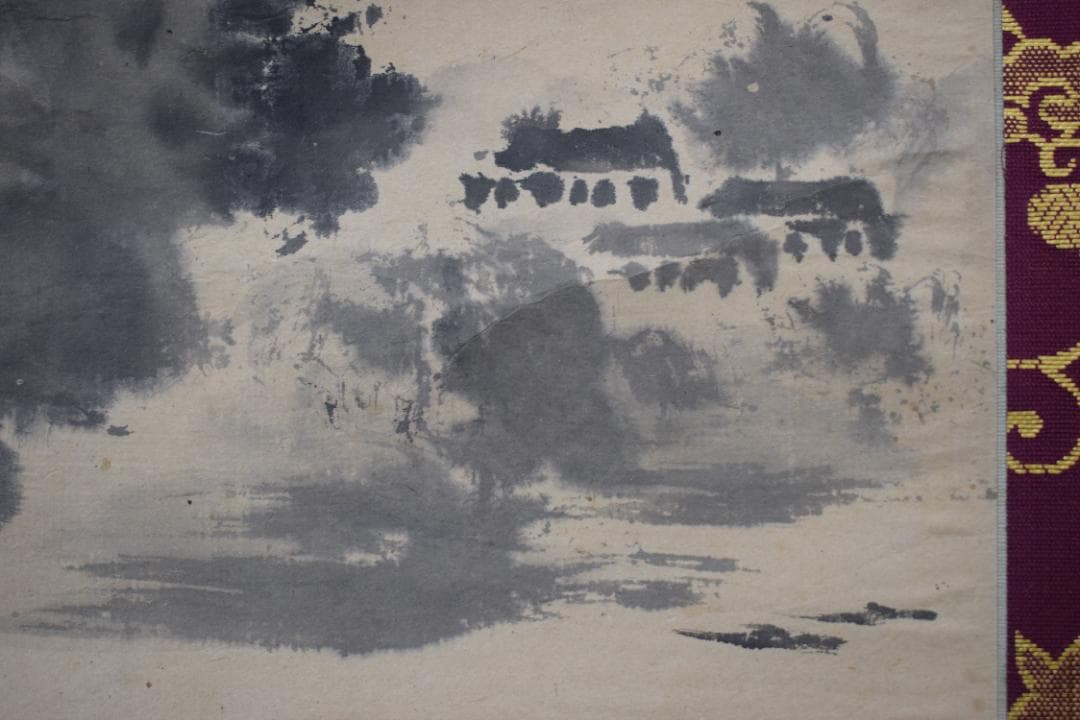 【真作】谷文晁/滝山水図/滝湖村図/掛軸☆宝船☆Z-163