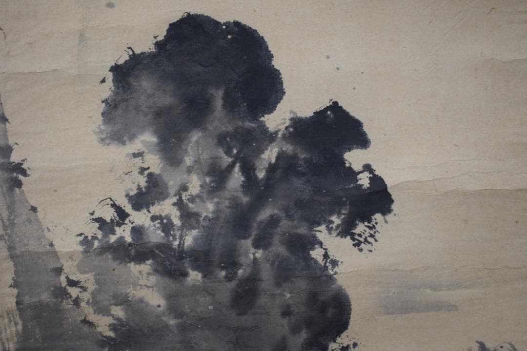 【真作】谷文晁/滝山水図/滝湖村図/掛軸☆宝船☆Z-163