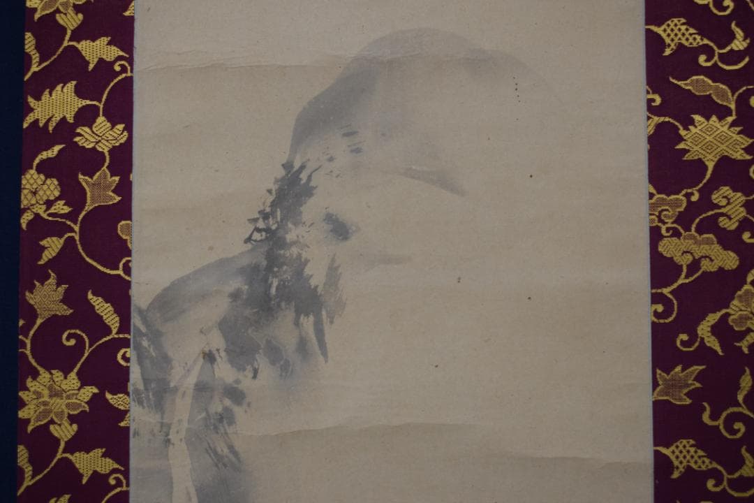 【真作】谷文晁/滝山水図/滝湖村図/掛軸☆宝船☆Z-163