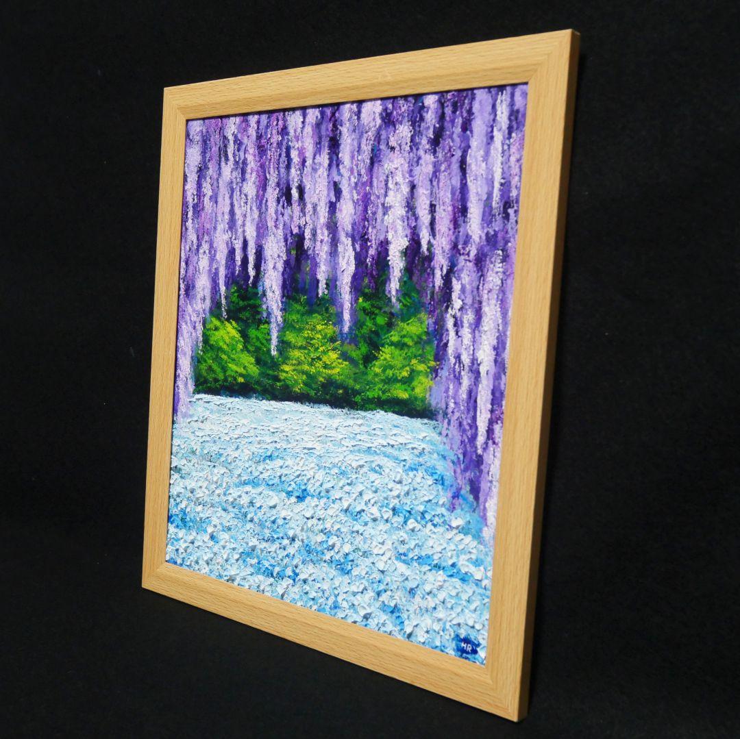 油絵 油彩 油彩画 絵 絵画【ネモフィラと藤の花】