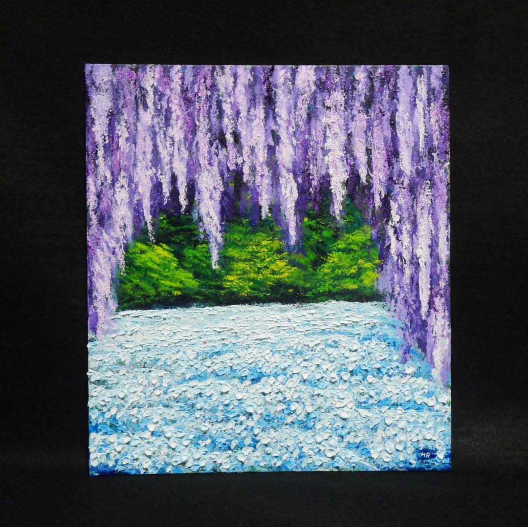 油絵 油彩 油彩画 絵 絵画【ネモフィラと藤の花】