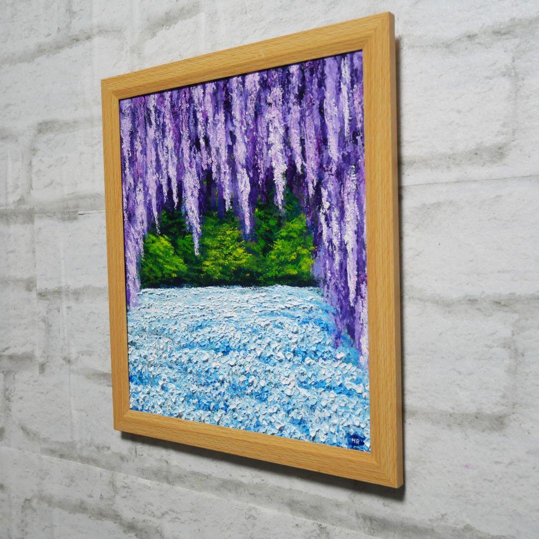 油絵 油彩 油彩画 絵 絵画【ネモフィラと藤の花】