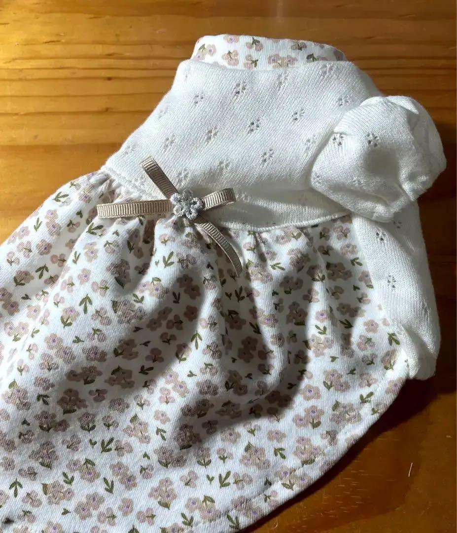 ハンドメイド犬服　ナチュラルカラーのパフスリーブワンピ★お袖変更可能