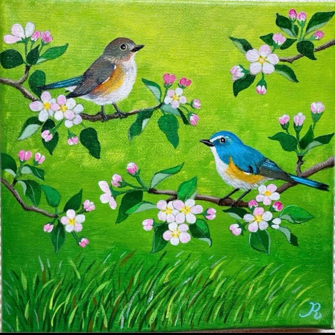 ご依頼品2点、風景画、アクリル画、原画 　　「朝日を浴びる富士山と茶畑」他