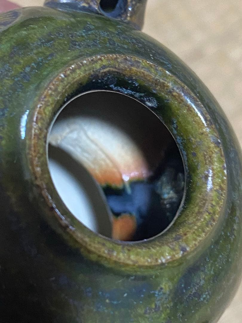 ♦織部焼 江戸時代後期〜 馬の目皿文 平仄 灯り 灯明 灯火器 携帯用灯り骨董品