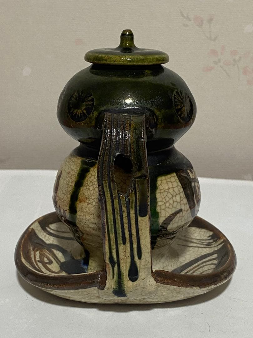 ♦織部焼 江戸時代後期〜 馬の目皿文 平仄 灯り 灯明 灯火器 携帯用灯り骨董品