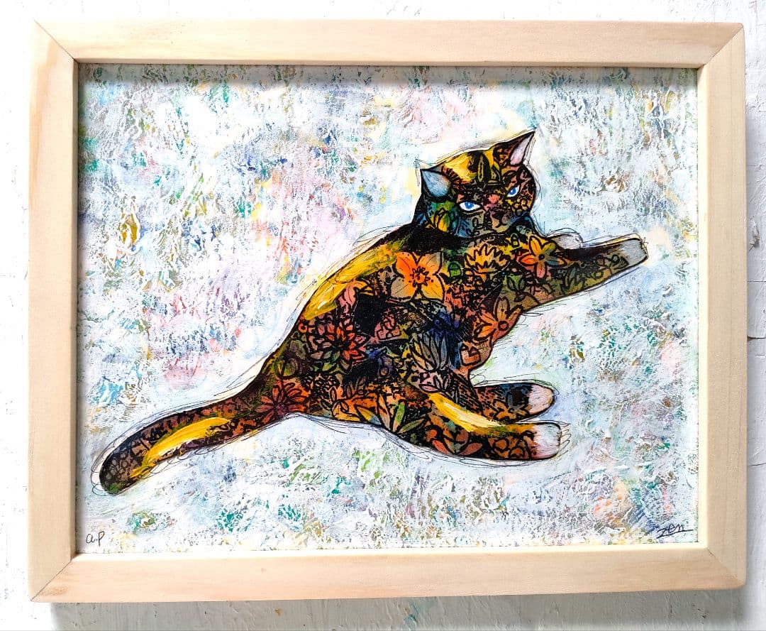 白木額縁ご確認ページ　手作り額縁付き銅版画応用絵画　title「アマテラス」