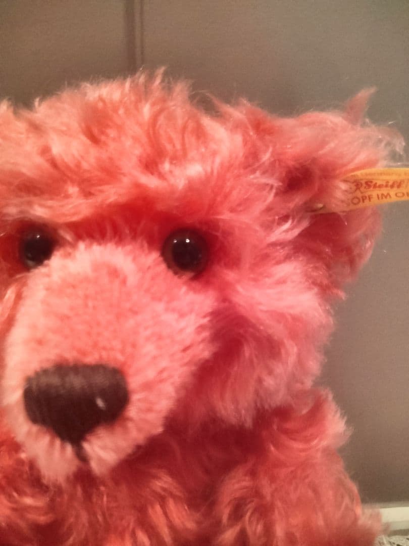 シュタイフ レッド ファジーテディベア ヴィンテージ イヤーボタンタグ