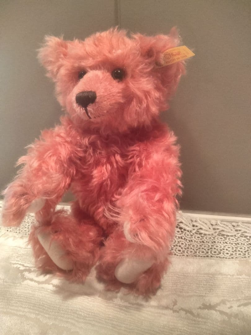 シュタイフ レッド ファジーテディベア ヴィンテージ イヤーボタンタグ