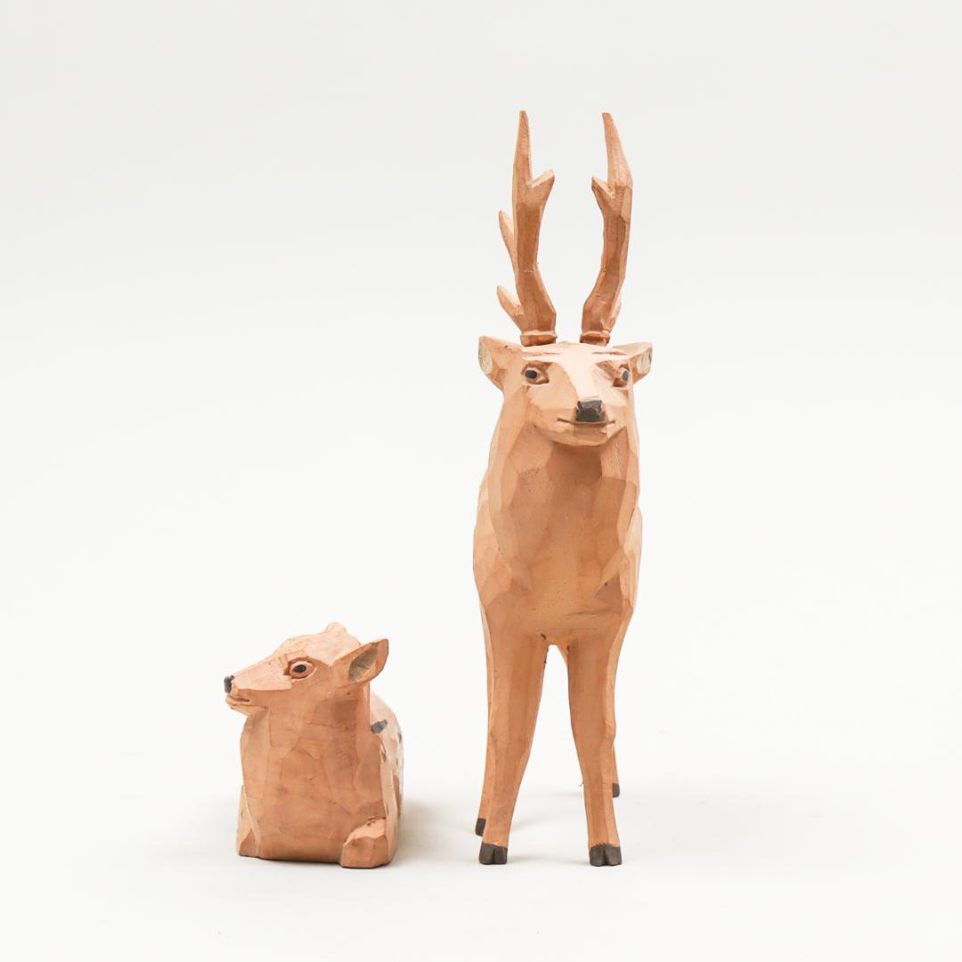 奈良人形師 染川宗進 鹿 木彫 置物 共箱