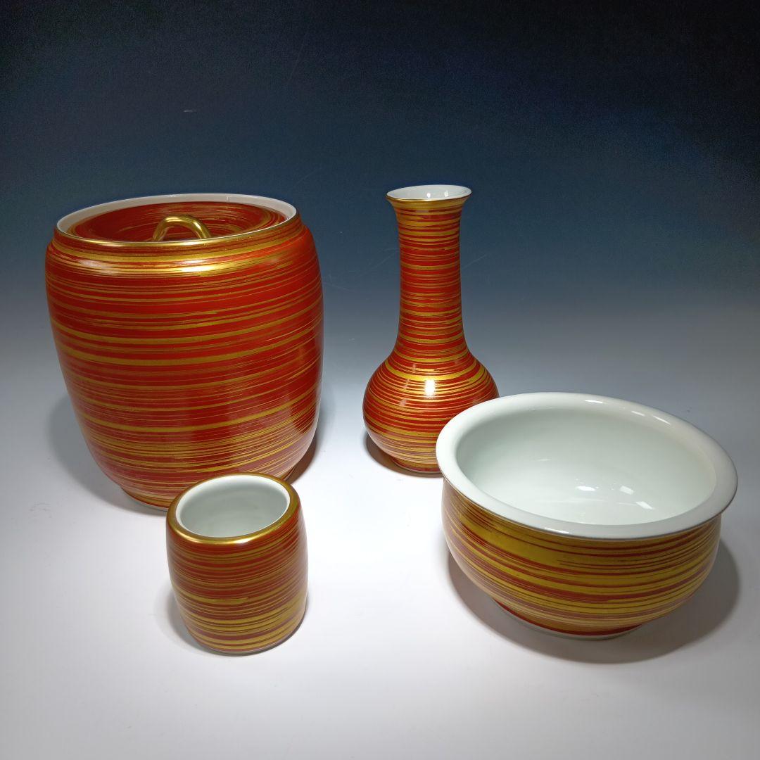 茶道具　手塚祥堂　色絵金彩台子皆具一式　共箱　美品