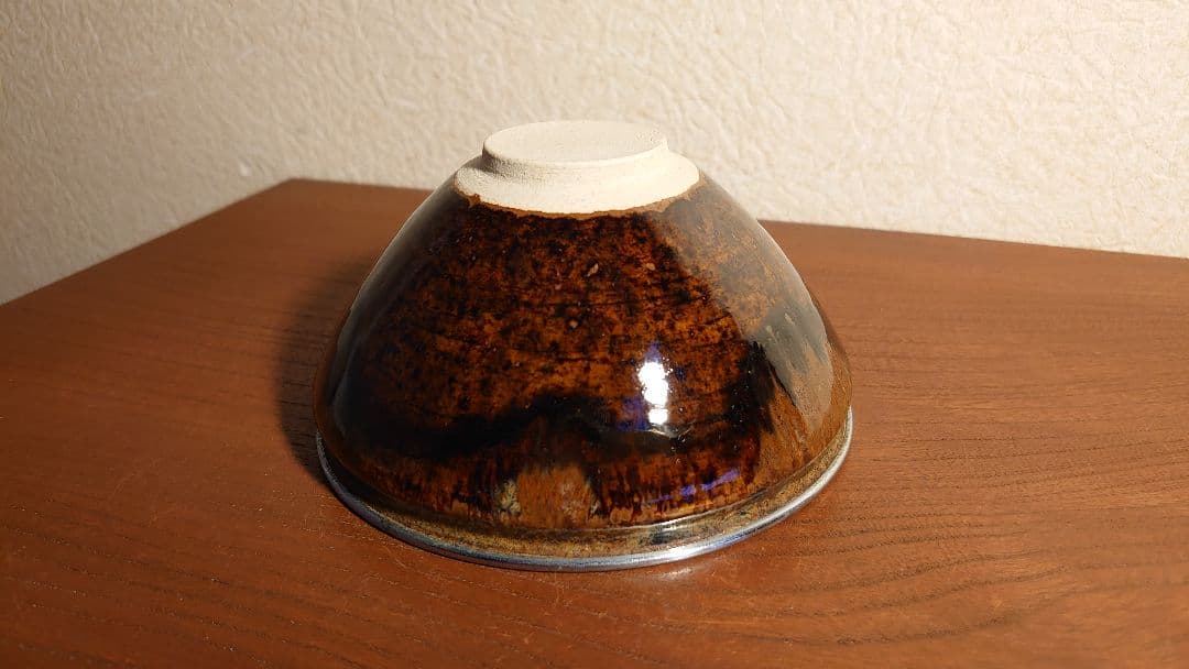 天目茶碗　銀縁 抹茶碗　茶道具　お碗　飴釉　李朝　古玩　アンティーク陶器　１客
