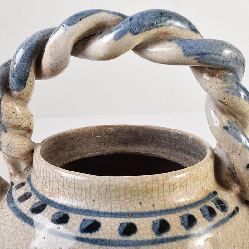 煎茶道具　益子焼　染付花文　大きめ急須　茶壷　時代箱　C　R8055C