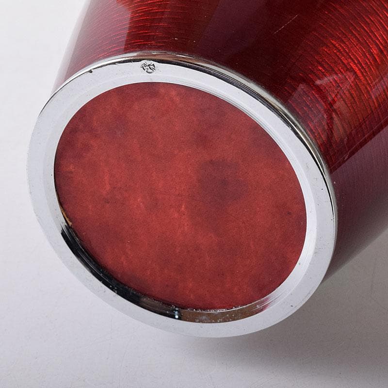 七宝焼　安藤七宝店造　赤透　薔薇文　花瓶　共箱　7891C