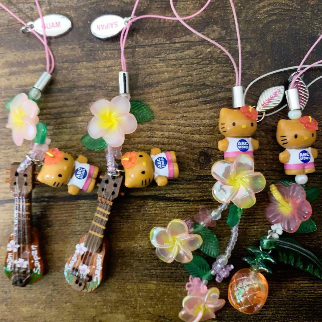ご当地　日焼けキティ　ギターウクレレ　根付け　ストラップ グアムハワイ　5点