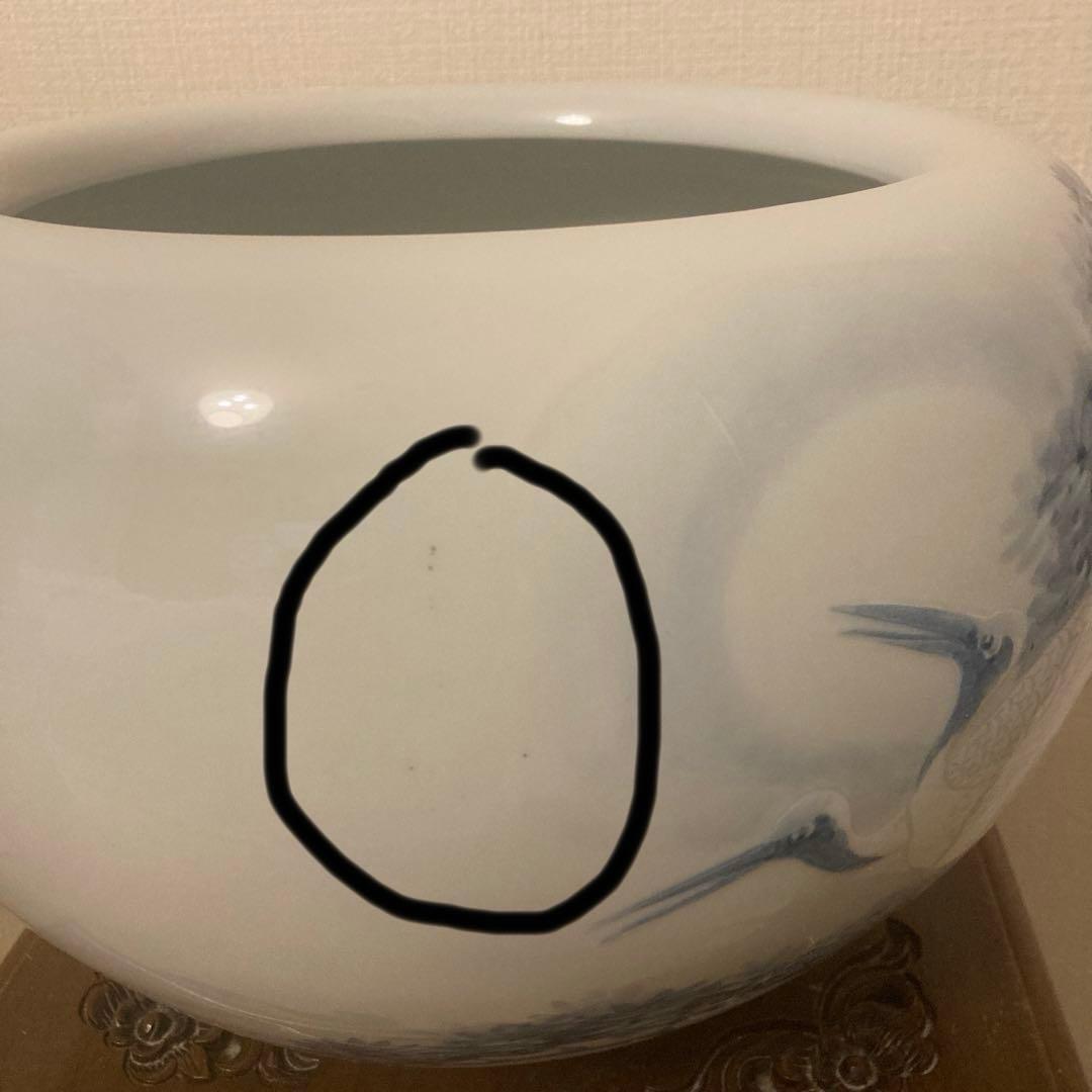 染付　火鉢　鶴　松