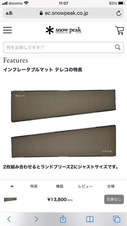 【美品 1泊のみ】スノーピーク インフレータブルテレコマット１枚（その1）