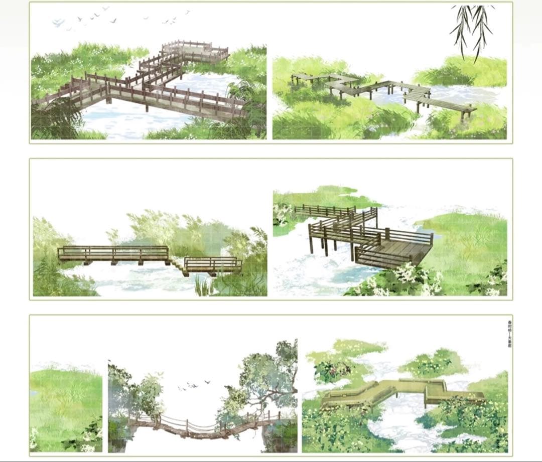 【8881】海外　マステ　5m巻　PETマスキングテープ　橋　池　春景色背景系