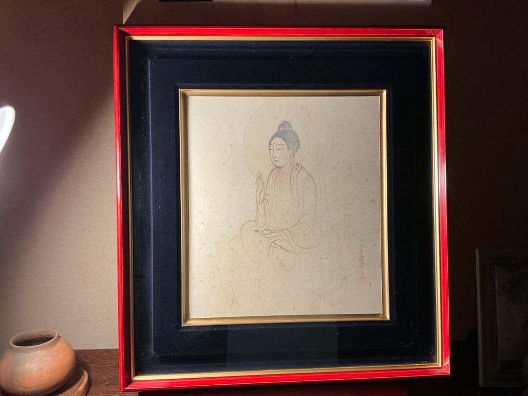 秦テルヲ　直筆　【蓮上仏陀】　色紙