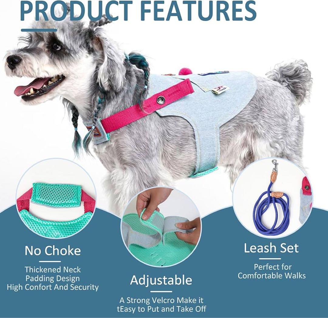 犬用ハーネス 調整可能 リード ベスト ハーネス ピンク かわいい XXL