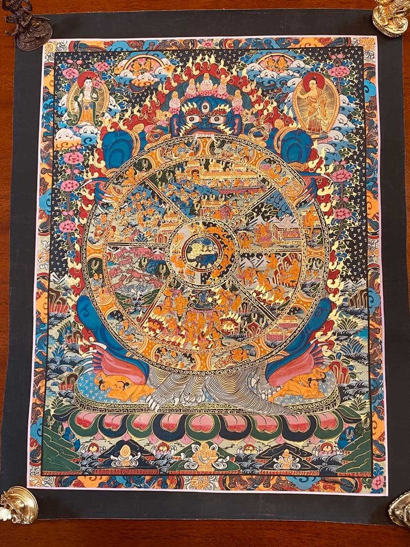 チベット密教 仏教 密教 新品 手描き　肉筆画 タンカ 曼荼羅 六道輪廻図 D1