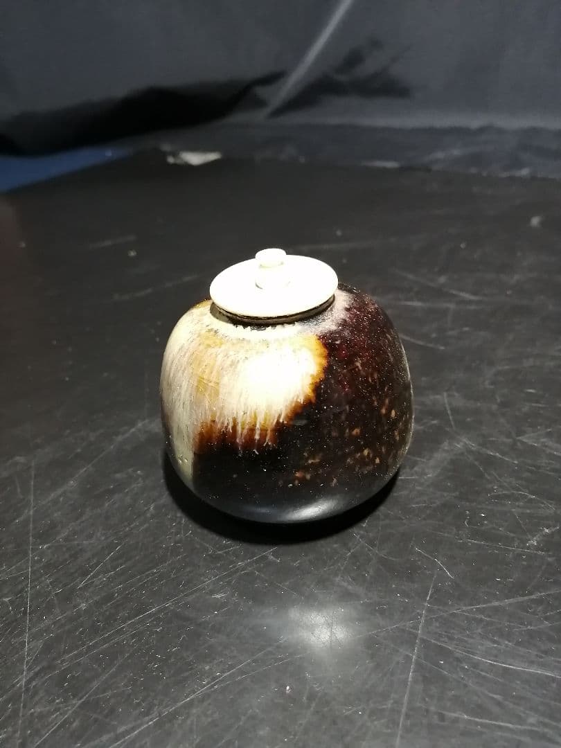 【茶道具】膳所焼丸茶入　時代茶入れ　茶入105