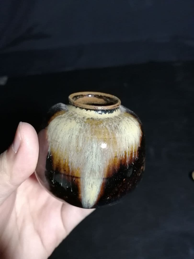 【茶道具】膳所焼丸茶入　時代茶入れ　茶入105