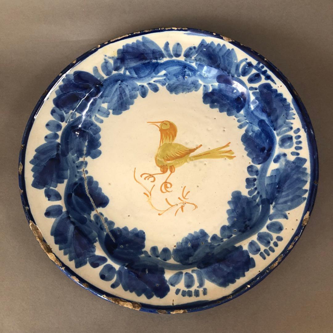 スペイン　アンティーク　鳥の絵の絵皿