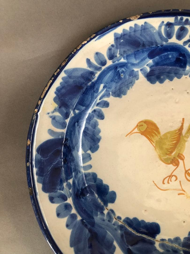 スペイン　アンティーク　鳥の絵の絵皿