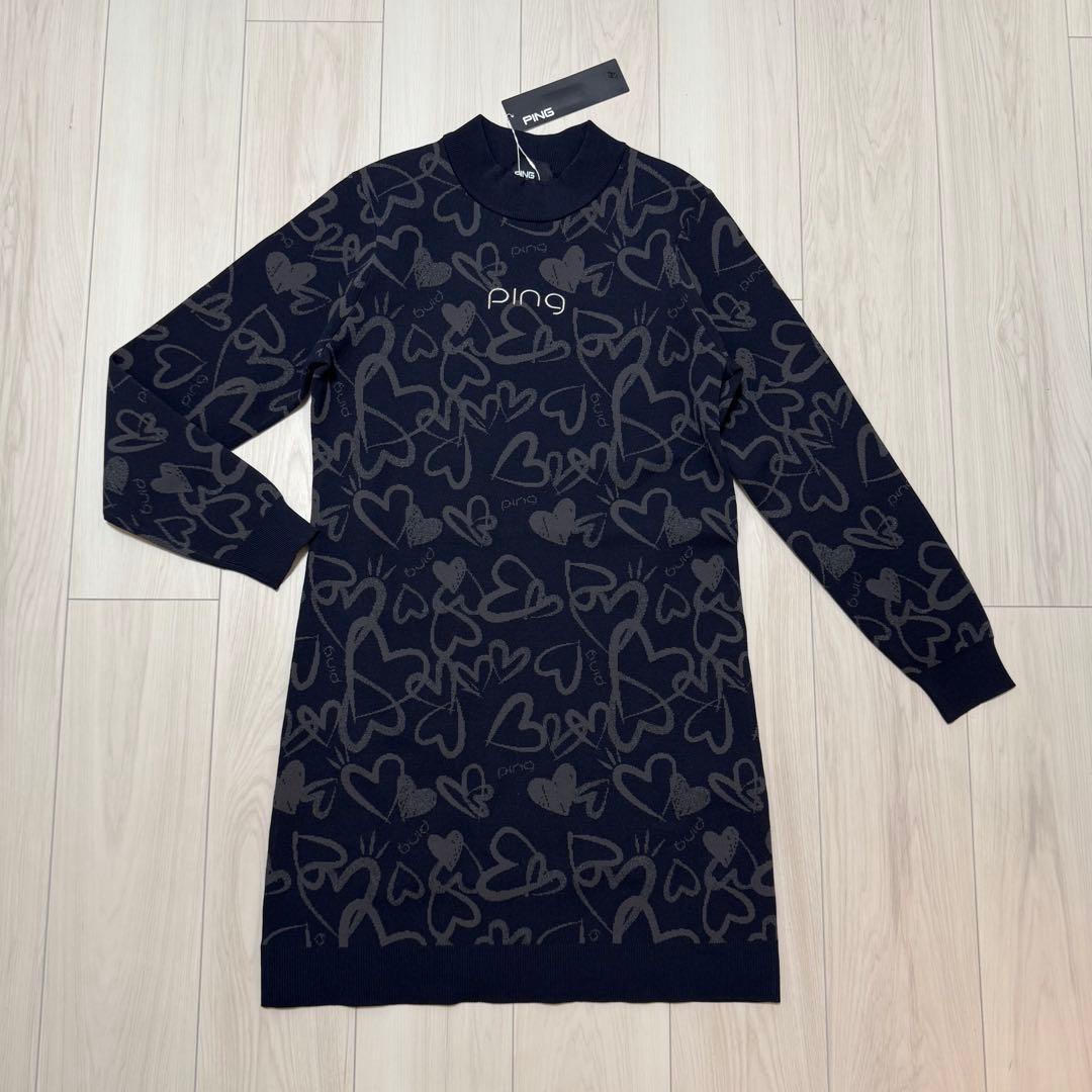 新品タグ付き ピン PING ワンピース ジャカードネック ニット