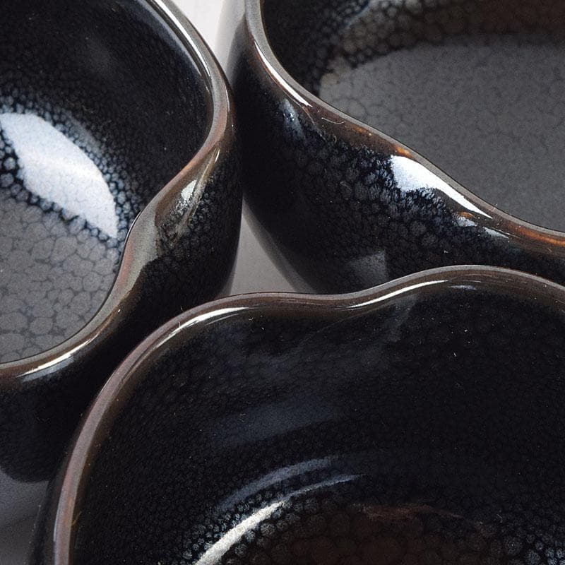 和食器　茶懐石　小杉焼　栄一窯　油滴天目釉　小鉢　五客　共布共箱　V　R9163