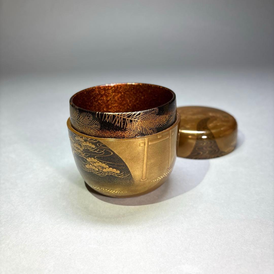 塚本一舟　住吉蒔絵金地大棗　 内梨地(共箱)