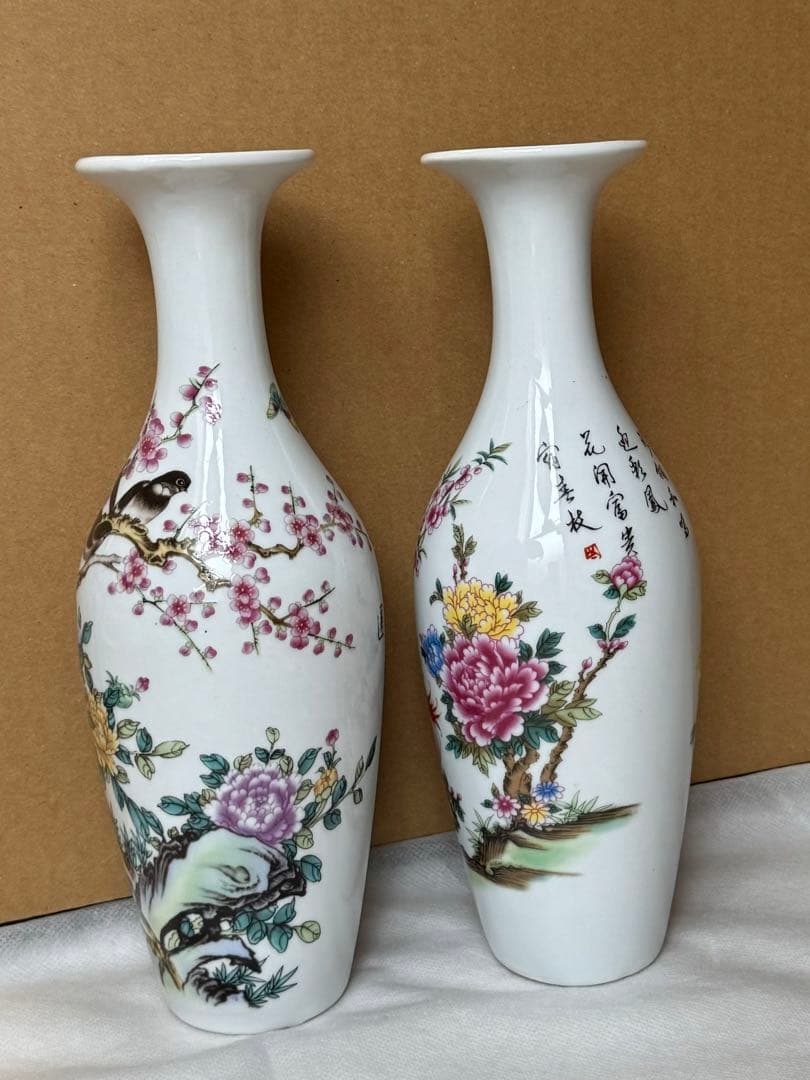 磁器 粉彩工芸 伝統的な中国のセラミック花瓶 ペア