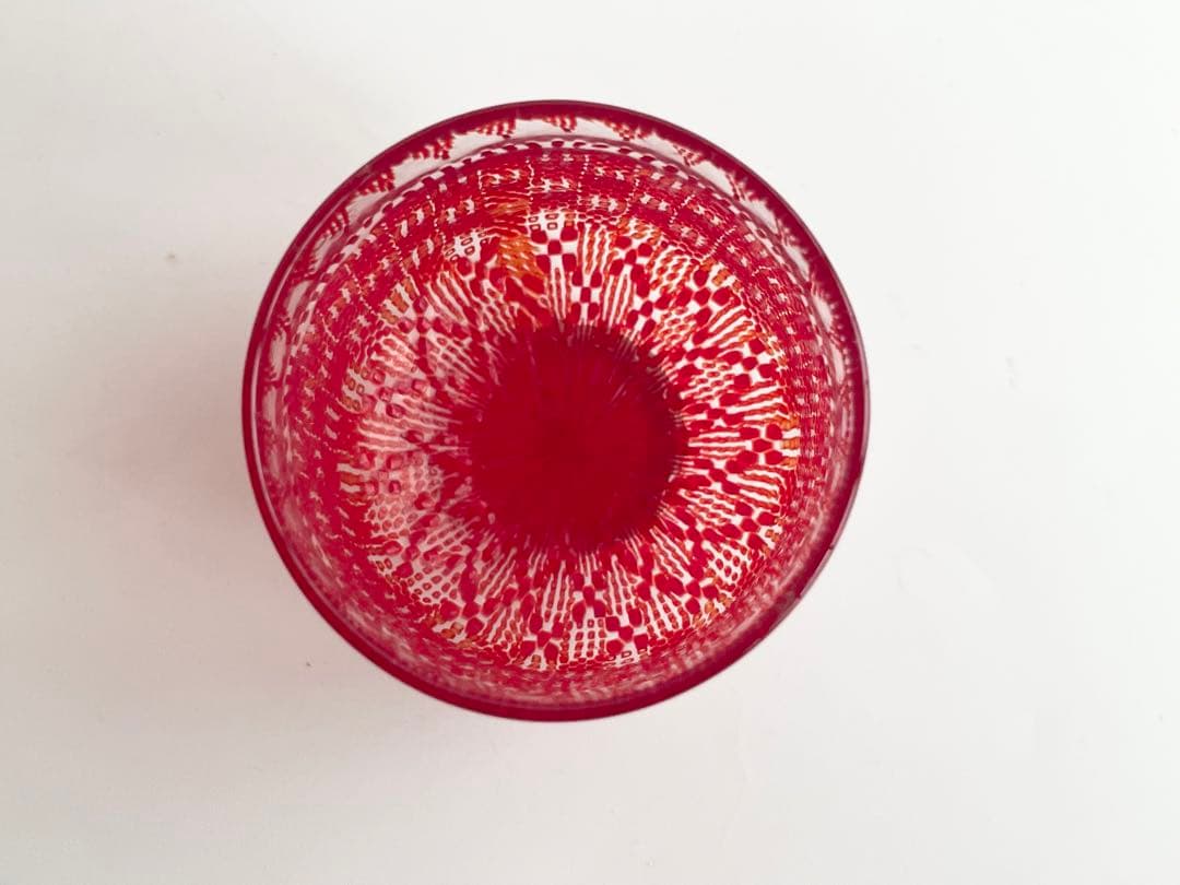 ガラス作家　江波冨士子　茜小紋　盃　酒器　硝子盃　小西潮　sake cup