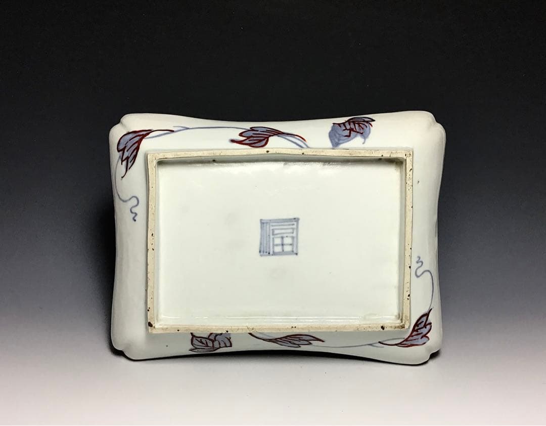 こ「古九谷」金銀彩唐獅子牡丹文角皿 (完品)