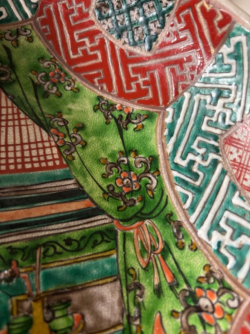 35㎝　貴婦人図　色絵大皿　飾り絵皿　時代物　当時物　有田焼　九谷焼　中国美術