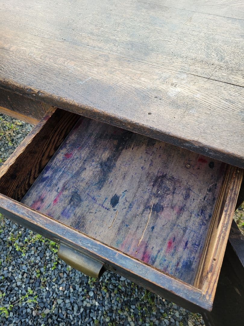 旧国鉄備品 / 木製 / 片袖机 / 引き出し付き 昭和レトロ