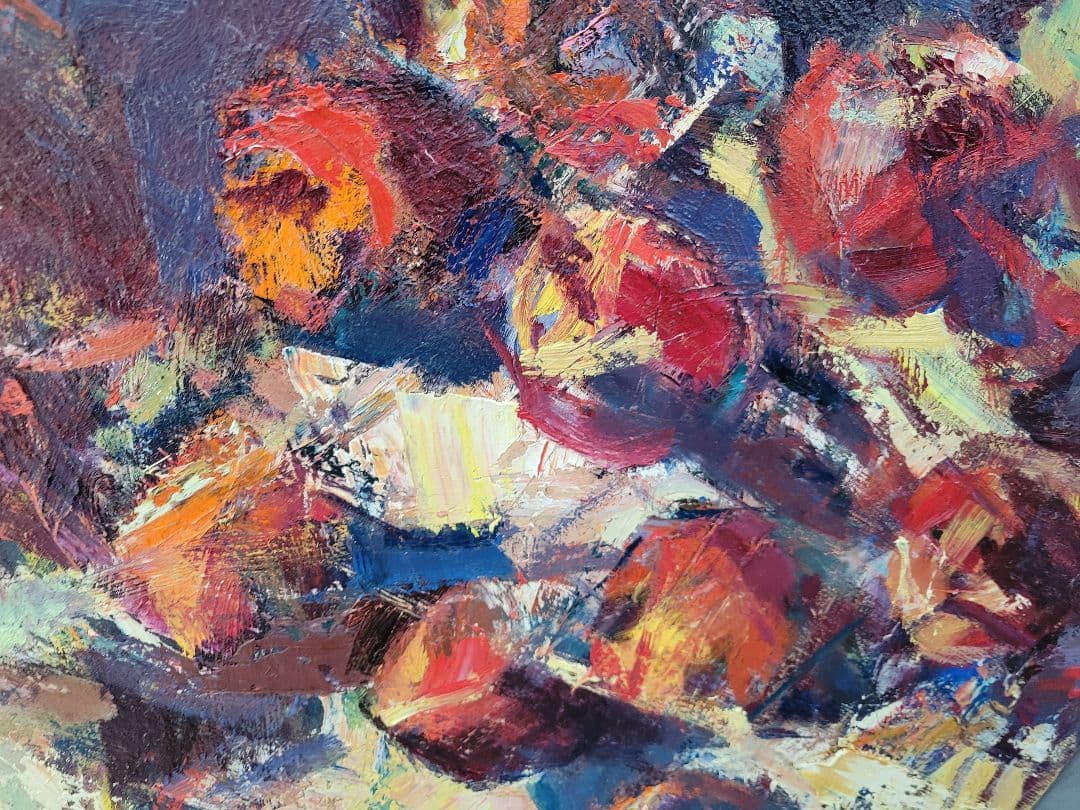 抽象油彩画 果物の静物 大きなキャンバス