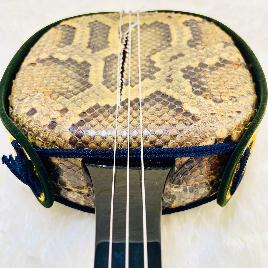 現状品　沖縄三線　蛇皮　ヘビ皮　ケース付き　爪　三味線
